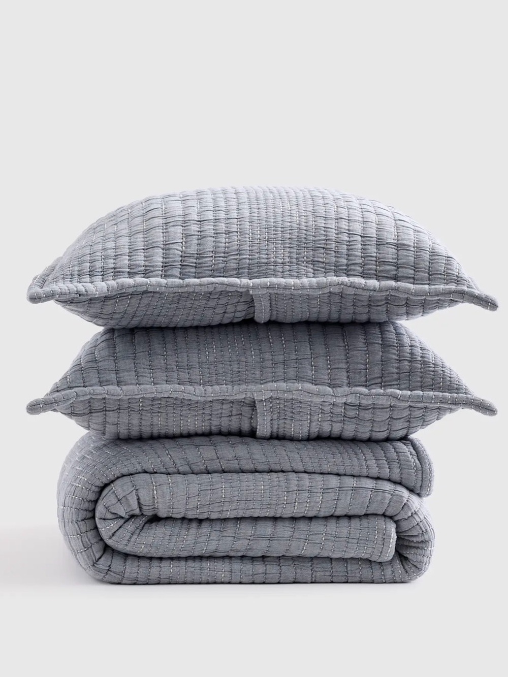 NWOTQUINCE ORGANIC COTTON Channel Stitch Coverlet Set blue